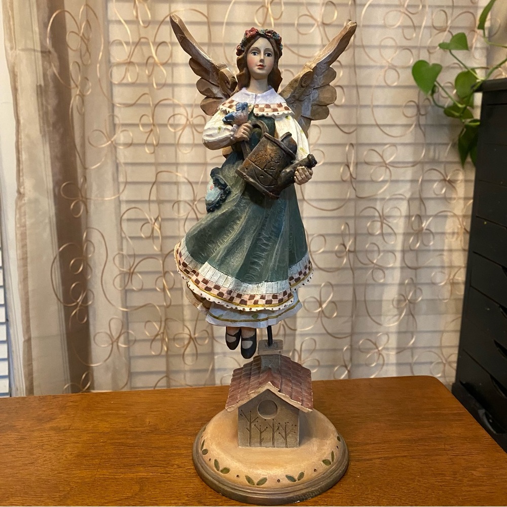 Vintage Angel figurine, birdhouse, gardening, ornithologist, birdwatcher